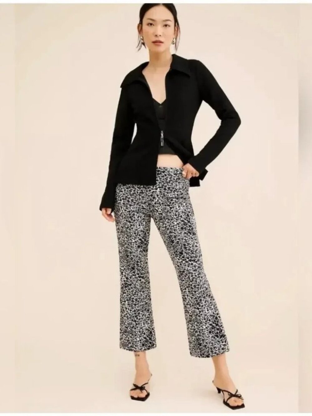 Anthropologie Maeve The Margot Kick Flare Pants in Black and White Floral